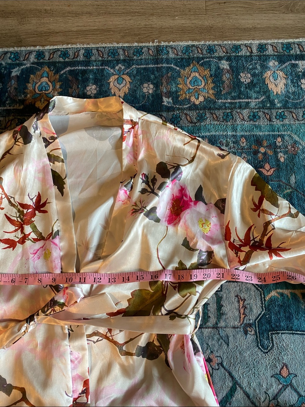 Floral Satin Wrap Robe - Picture 2 of 6